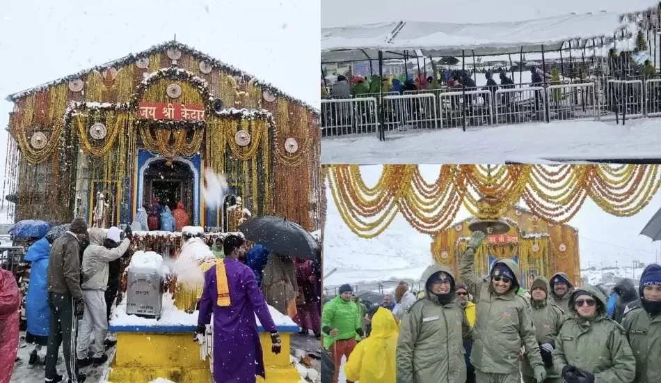केदारनाथ धाम में भारी बर्फबारी, सफेद चादर में लिपटा बाबा का धाम