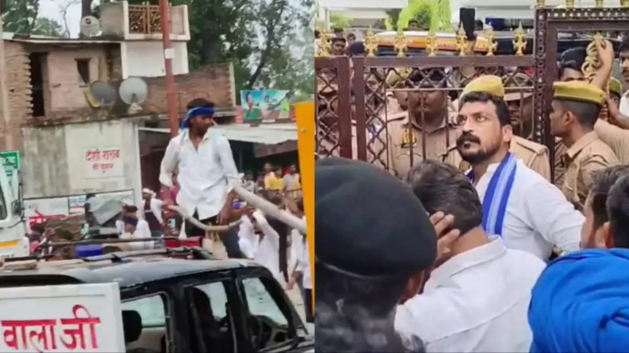 प्रयागराज में हिंसा: सांसद चंद्रशेखर को रोके जाने के बाद बवाल, पथराव और आगजनी, कई वाहन जलाए गए