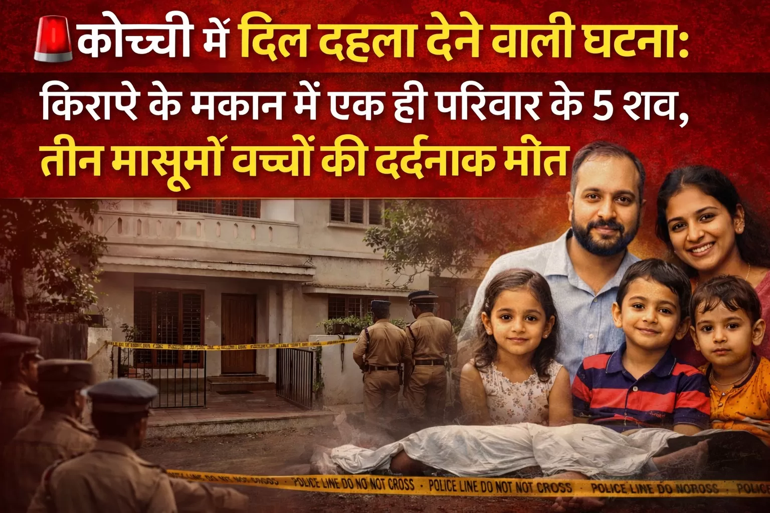 कोच्चि में सनसनी: किराए के घर में मिले 5 शव, तीन मासूम भी शामिल