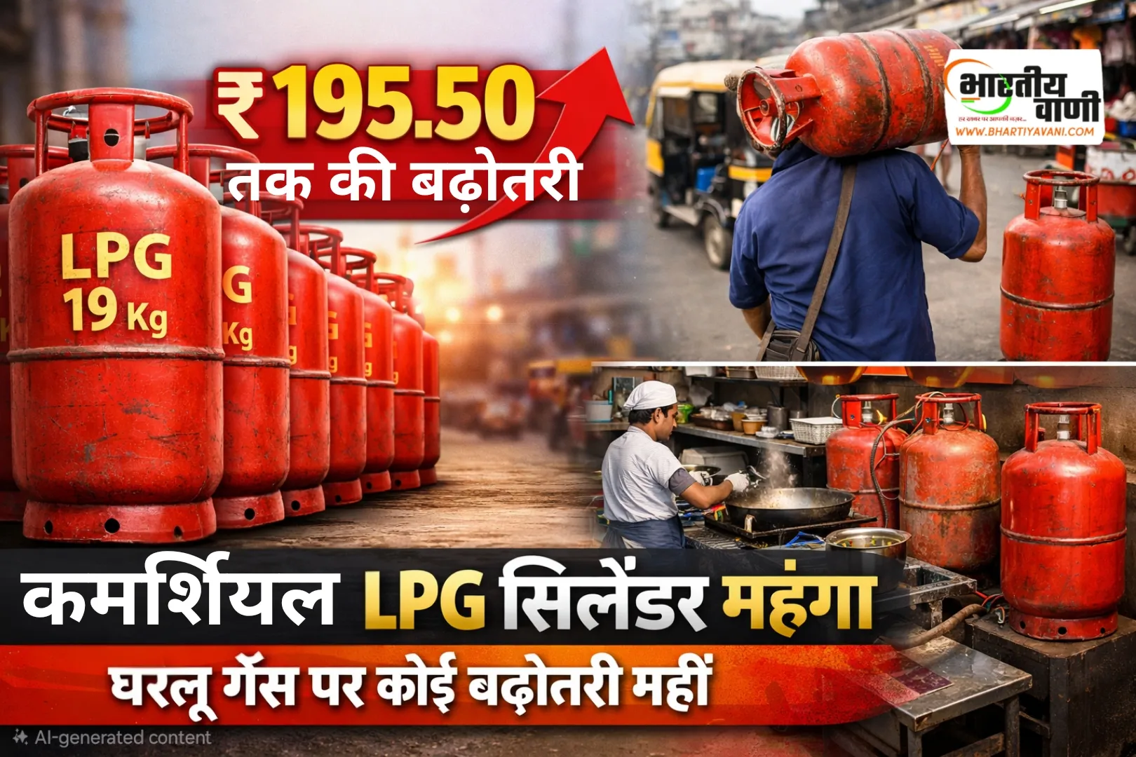 कमर्शियल LPG सिलेंडर महंगा, 19 किलो पर ₹195.50 की बढ़ोतरी | घरेलू गैस में राहत