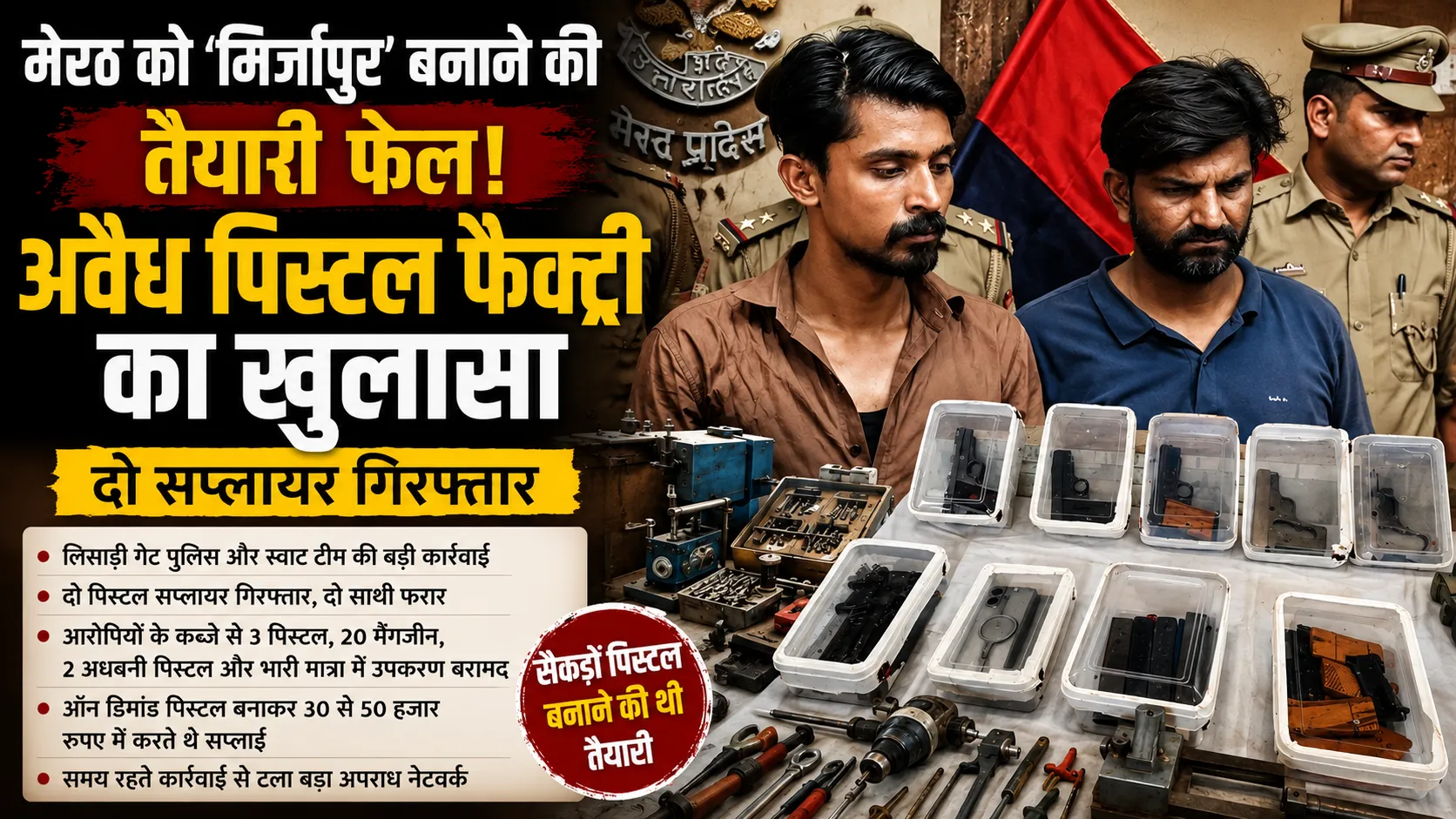 मेरठ में अवैध पिस्टल फैक्ट्री का भंडाफोड़, ‘मिर्जापुर’ बनाने की साजिश नाकाम, दो गिरफ्तार