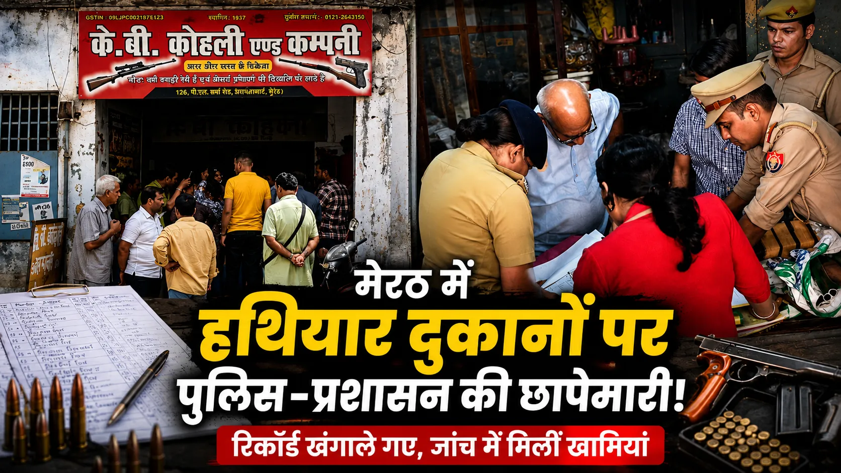 मेरठ में हथियार दुकान पर छापेमारी: पुलिस-प्रशासन की संयुक्त कार्रवाई, रिकॉर्ड जांच में मिलीं खामियां